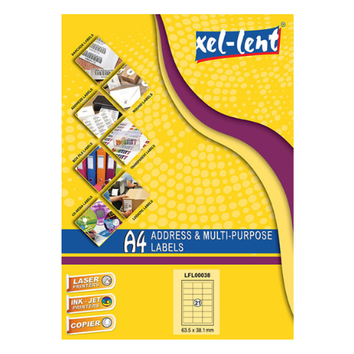 Xel-lent A4 Label-Sheet , 63.5 X 38.1 mm, 100 Sheets/Pack - LFL00038