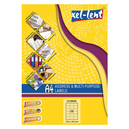Xel-lent A4 Label-Sheet , 63.5 X 46.6 mm, 100 Sheets/Pack - LFL00039