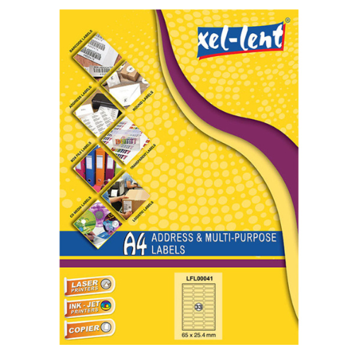 Xel-lent A4 Label-Sheet , 65 X 25.4 mm, 100 Sheets/Pack - LFL00041