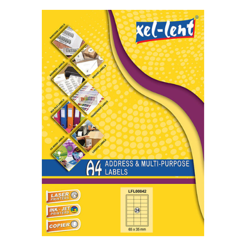 Xel-lent A4 Label-Sheet , 65 X 35 mm, 100 Sheets/Pack - LFL00042