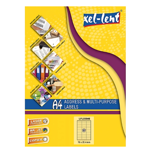 Xel-lent A4 Label-Sheet , 70 X 25.4 mm, 100 Sheets/Pack - LFL00046