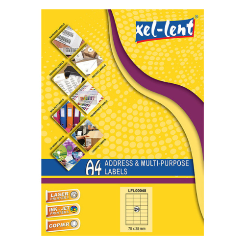 Xel-lent A4 Label-Sheet , 70 X 35 mm, 100 Sheets/Pack - LFL00048