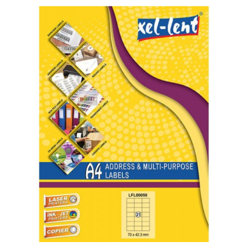 Xel-lent A4 Label-Sheet , 70 X 42.3 mm, 100 Sheets/Pack - LFL00050