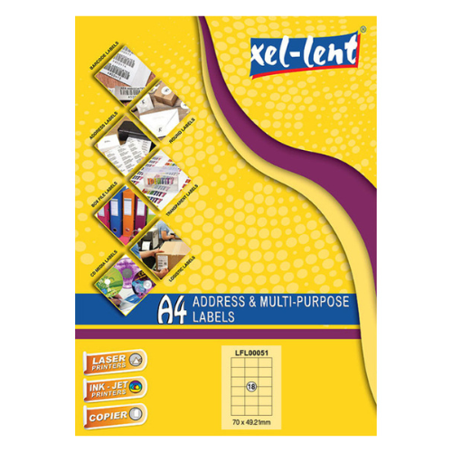 Xel-lent A4 Label-Sheet , 70 X 49.2 mm, 100 Sheets/Pack - LFL00051
