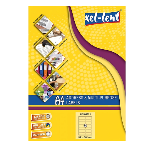 Xel-lent A4 Label-Sheet , 99.1 X 38.1 mm, 100 Sheets/Pack - LFL00071
