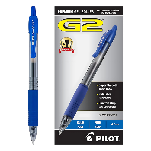 Pilot G2 Retractable Premium Gel Ink Roller Ball Pens, BLUE, 12-Pack