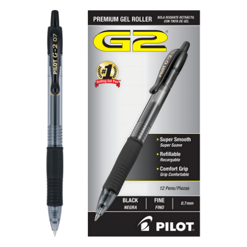 Pilot G2 Retractable Premium Gel Ink Roller Ball Pens, Black, 12-Pack