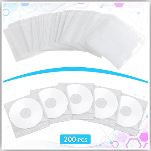 CD DVD Sleeves Double Sided Refill Plastic Sleeve 200 Pieces