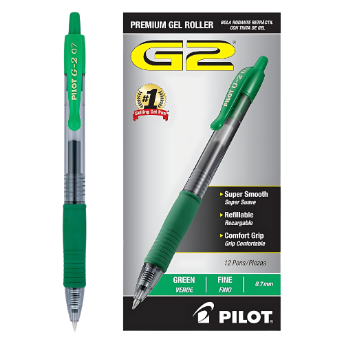 Pilot G2 Retractable Premium Gel Ink Roller Ball Pens, GREEN, 12-Pack