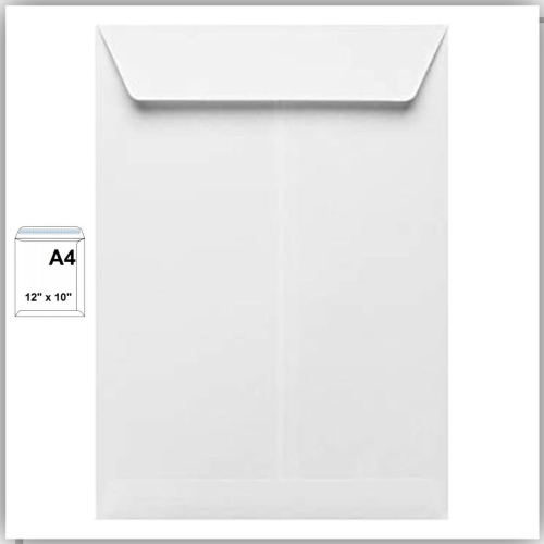 White Envelopes, 12" x 10" Size Peel & Seal 100gsm, pack of 50