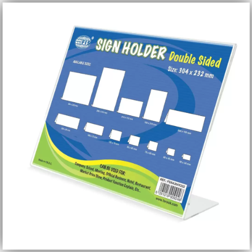 FIS® Acrylic Sign Holder, Size: 304X232mm, Single Side View, Slanted L-Shape