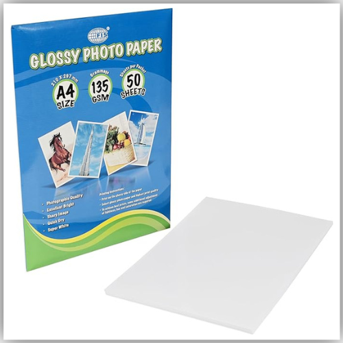 FIS Glossy Photo Paper - 210x207mm, A4, 135gsm - 50 Sheets