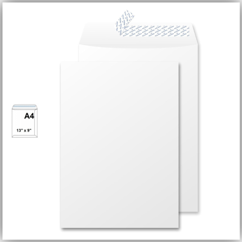 White Envelopes A4 , 13" x 9" Size Peel & Seal 100gsm, pack of 50