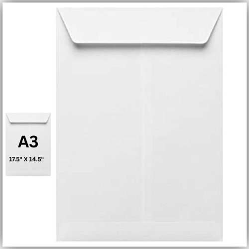 White Envelopes A3 , 17.5" x 14.5" Size Peel & Seal 100gsm, pack of 50