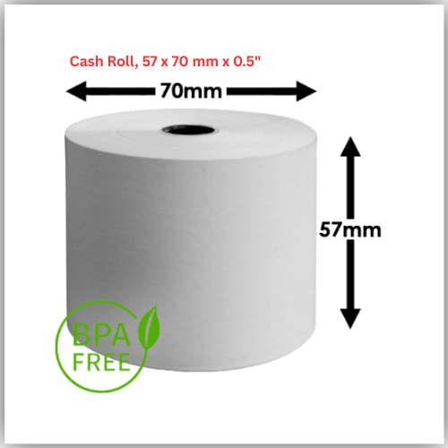 Cash Roll, 57 x 70 mm x 0.5", 1 Ply, White -100pcs