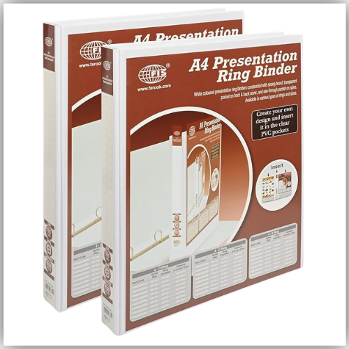 Presentation Binder, 4D A4 Size,15mm Ring Size, 1.25" Inches Spine with Clear PVC Pocket