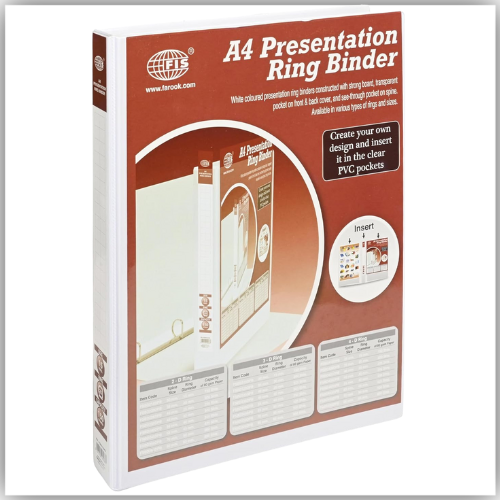 Presentation Binder, 4D A4 Size,15mm Ring Size, 1.25" Inches Spine with Clear PVC Pocket