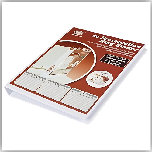 Presentation Binder, 2D A4 Size,15mm Ring Size, 1.25" Inches Spine with Clear PVC Pocket