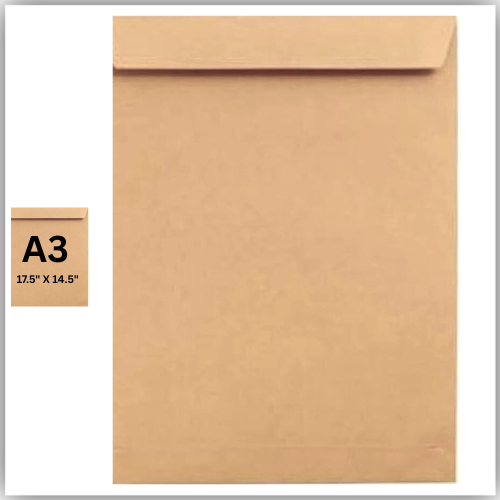 brown Envelopes A3 , 17.5" x 14.5" Size Peel & Seal 80gsm, pack of 50