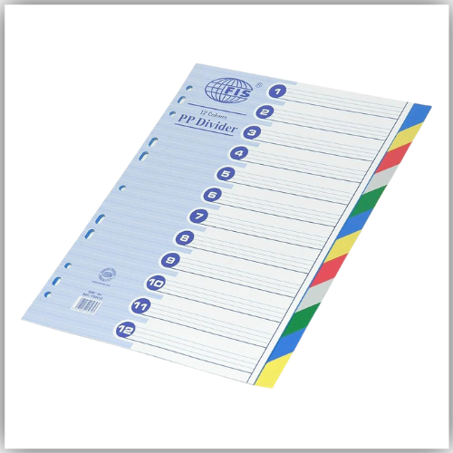 Divider FIS Color PP, 12 Colors, Plain, A4 Size - FSDV12
