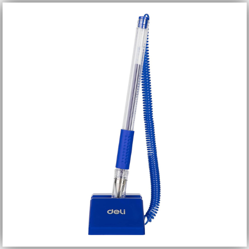 Deli E6791 Spring Bullet Tip 0.5 mm Desk Pen Stand, Blue