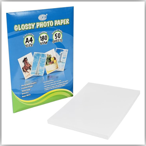 FIS® Glossy Photo Paper, A4 Size(210x297mm), 180 Gsm Thickness, 50 Sheets Per Pack