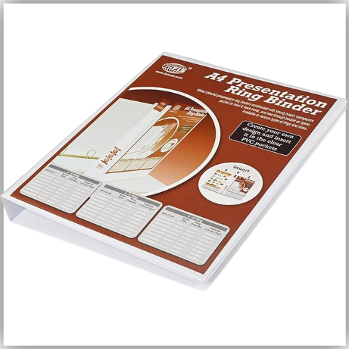 Presentation Binder, 4D A4 Size,20mm Ring Size, 1.50" Inches Spine with Clear PVC Pocket