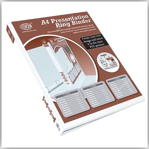 Presentation Binder, 2D A4 Size,20mm Ring Size, 1.5" Inches Spine with Clear PVC Pocket