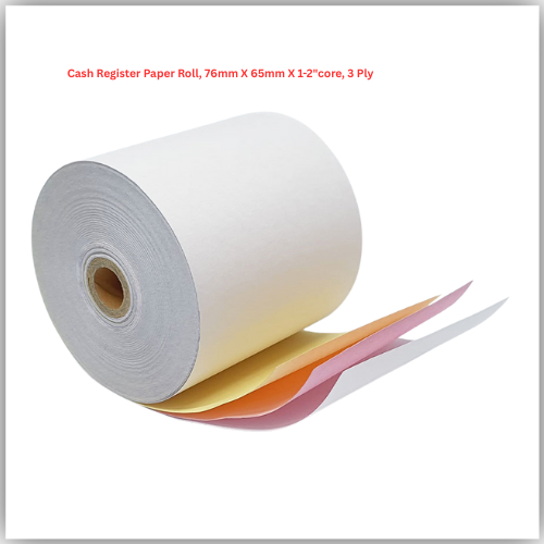 Cash Register Paper Roll, 76mm X 65mm X 1-2"core, 3 Ply, W-Y-P, 100Rolls-Box