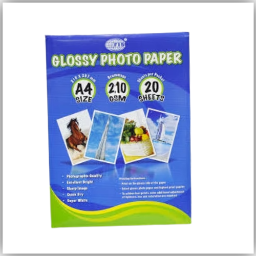 FIS® Glossy Photo Paper, A4 Size(210x297mm), 210 Gsm Thickness, 20 Sheets Per Pack
