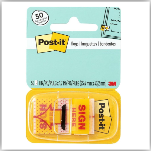 Post-it Flags "Sign Here" 680-SH2. 1 x 1.7 in (25.4 mm x 43.2 mm), 50 flags/dispenser, 2 disp/pack