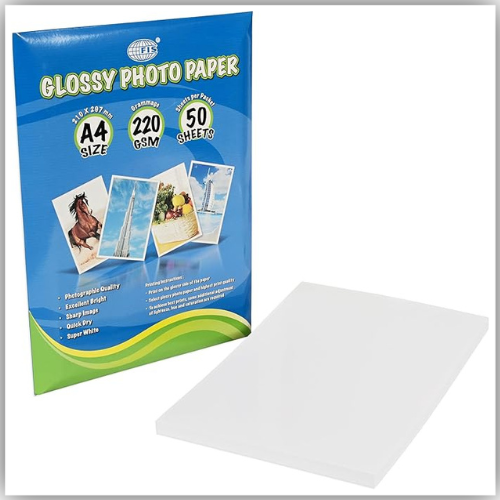 FIS® Glossy Photo Paper, A4 Size(210x297mm), 220 Gsm Thickness, 50 Sheets Per