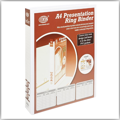 Presentation Binder, 2D A4 Size,25mm Ring Size, 1.5" Inches Spine with Clear PVC Pocket