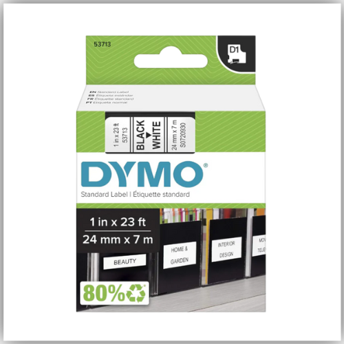 Dymo 53713, D1 Tape, 24mm x 7m, Black on White