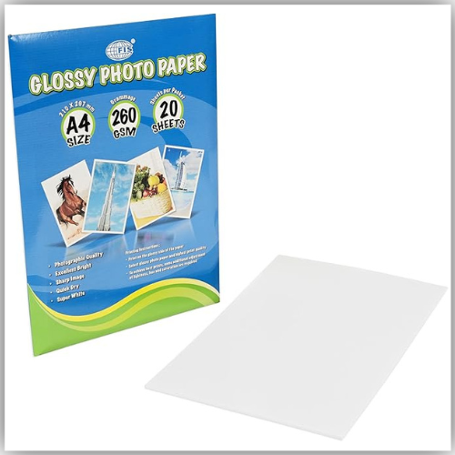 FIS® Glossy Photo Paper, A4 Size(210x297mm), 260 Gsm Thickness, 20 Sheets Per Pack