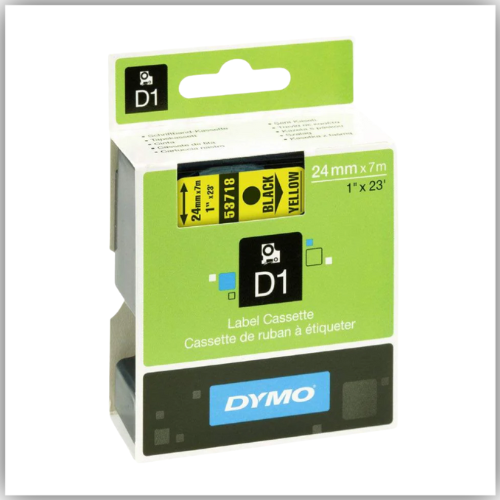 Dymo 53718, D1 Tape, 24mm x 7m, Black on Yellow