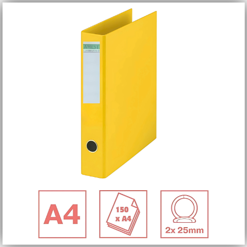 AMEST Heavy Duty 2-Ring Binder File–1 Inch Spine, Holds Up to 150 A4 Sheets - Yellow