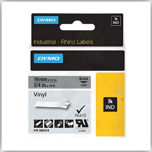 Dymo Rhino 1805419 Vinyl 19mm Black on Grey Tape