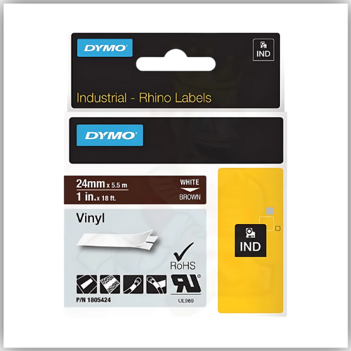 Dymo Rhino 1805424 Vinyl 24mm White on Brown Tape