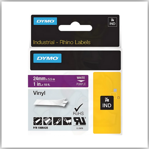 Dymo Rhino 1805428 Vinyl 24mm White on Purple Tape