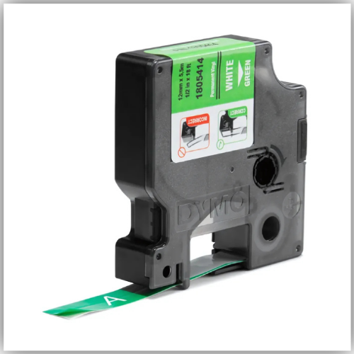 Dymo Rhino 1805414 Vinyl 12mm White on Green Tape