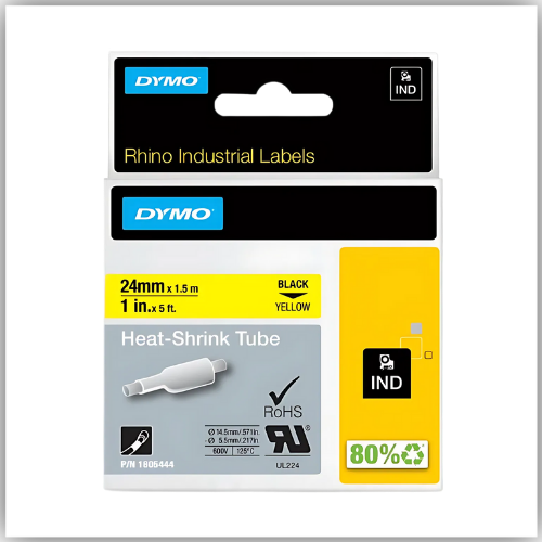 Dymo 1805444 Heat Shrink Tube, 24mm, Black On Yellow