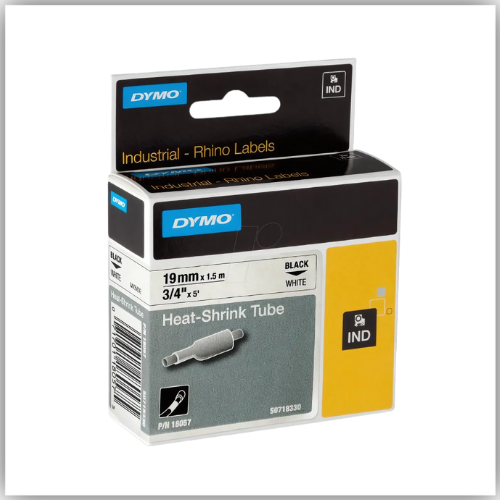 Dymo 18057 Heat Shrink Tube, 19mm, Black On White