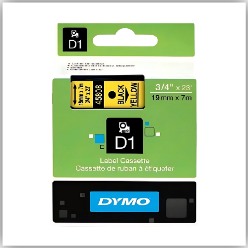 Dymo 45808, D1 Tape,19mm x 7m, Black on Yellow