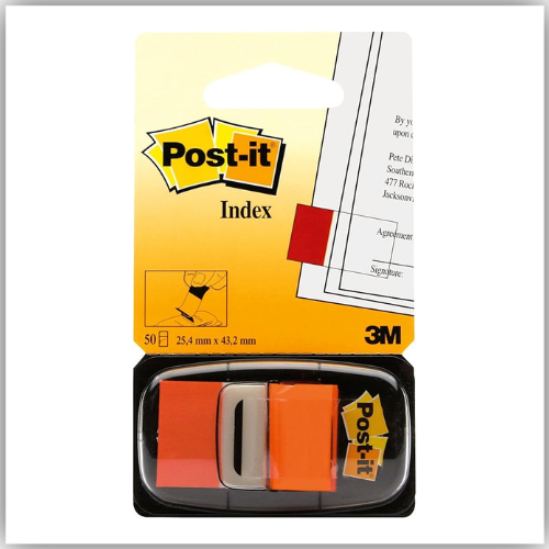 Post-it Flags 1" Dispenser 1 x 1.7 in (25.4 x 43.2 mm) Orange Color, 50 flags/pack
