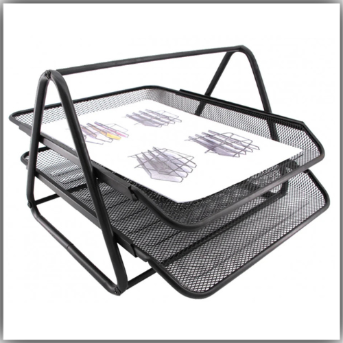 Metal Mesh 2 Tier Document Tray Black