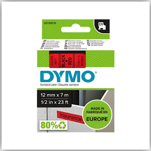 Dymo 45017, D1 Tape,12mm x 7m, Black on Red