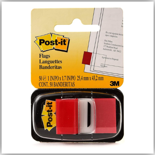 Post-it Flags 1" Dispenser 1 x 1.7 in (25.4 x 43.2 mm) Red Color, 50 flags/pack