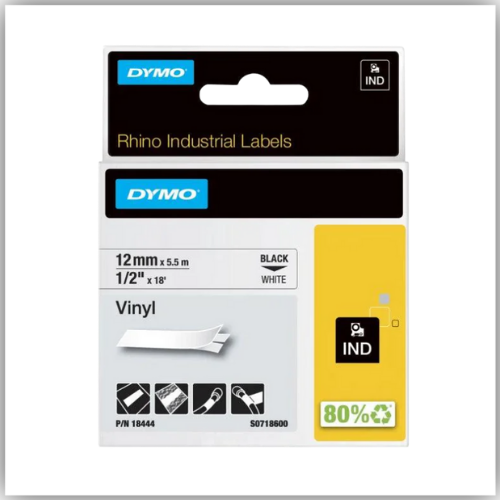 Dymo Rhino 18444 Vinyl 12mm Black on White Tape