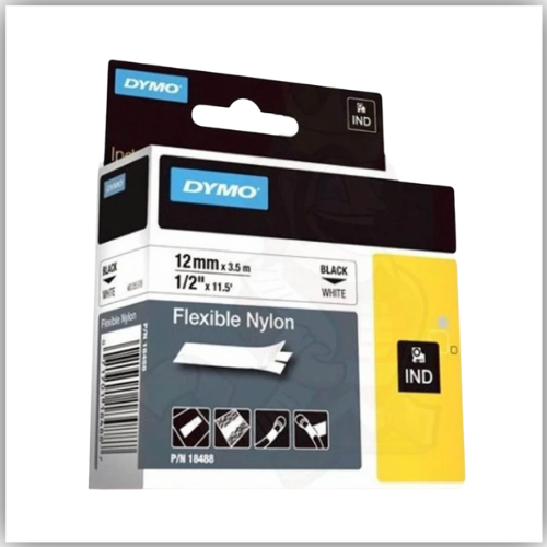 Dymo Rhino White Flexible Nylon Tape - 12mm, Black Text (18488-18758)